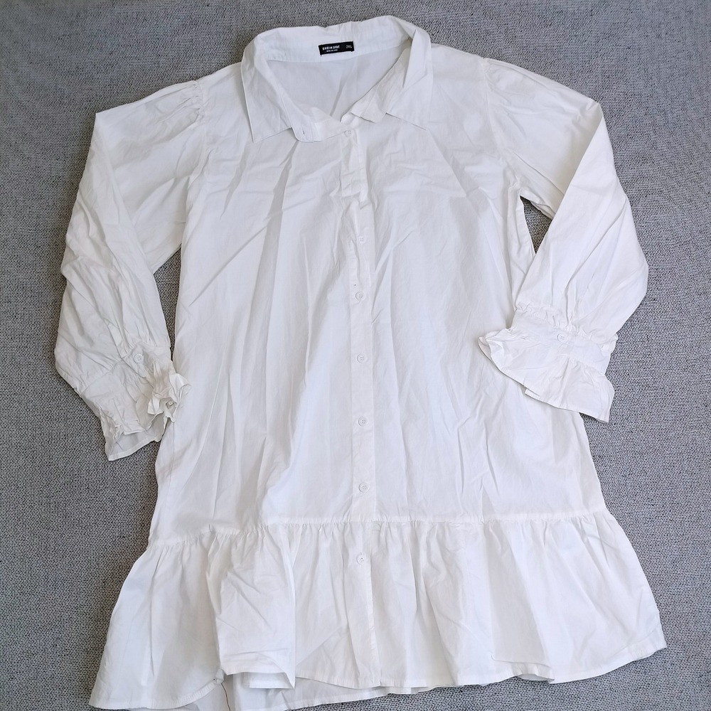 SHEIN Curve Shirt Dress Womens 2XL White Excellent Ruffle Hem Long Sleeve Tunic